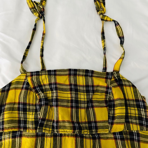 Y2K Hot Topic Yellow Plaid Cami Dress Tied Spaghetti Straps Women’s Size Small - Picture 7 of 9